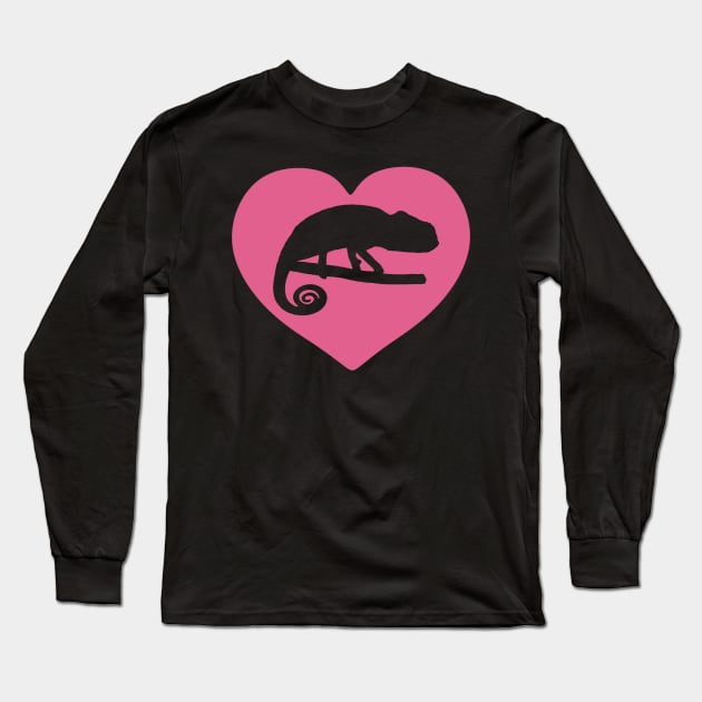 Pink Chameleon Heart for Chameleon Lovers Long Sleeve T-Shirt by Mochi Merch